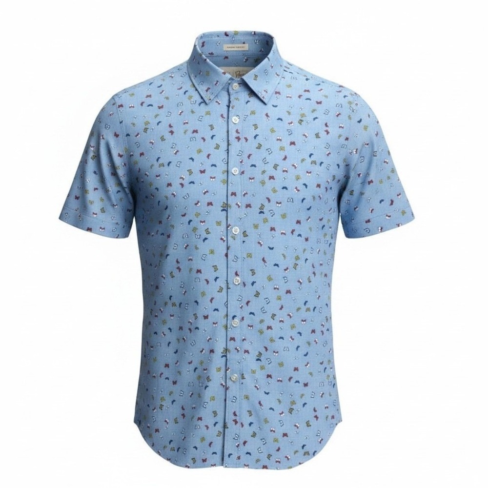 Original Penguin Mens Large Blue Butterfly Print Heritage Slim Fit Shirt L